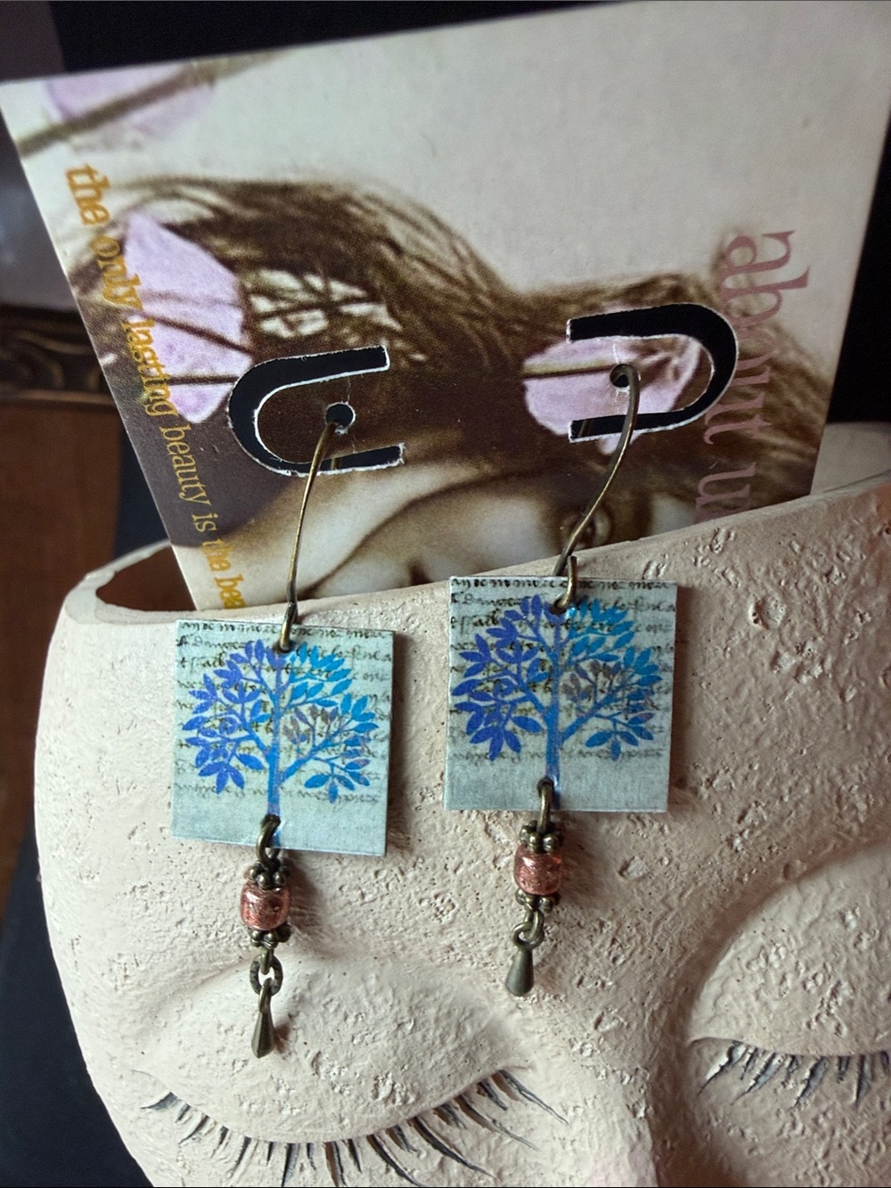 Handcrafted Blue Tree Drop artboard Earrings by